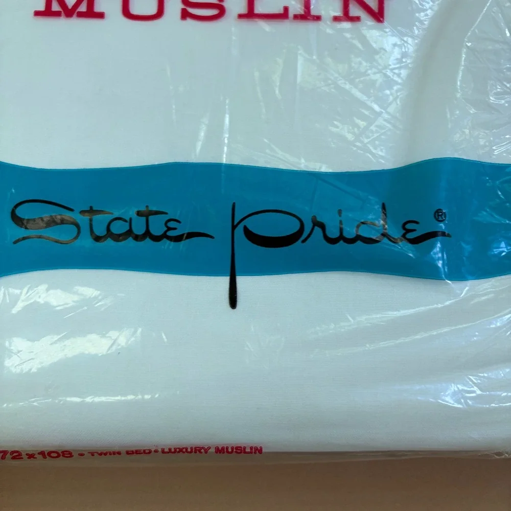 Vintage State Pride Twin Flat Sheets Set 2 100% Cotton White Luxury‎ Muslin NOS
